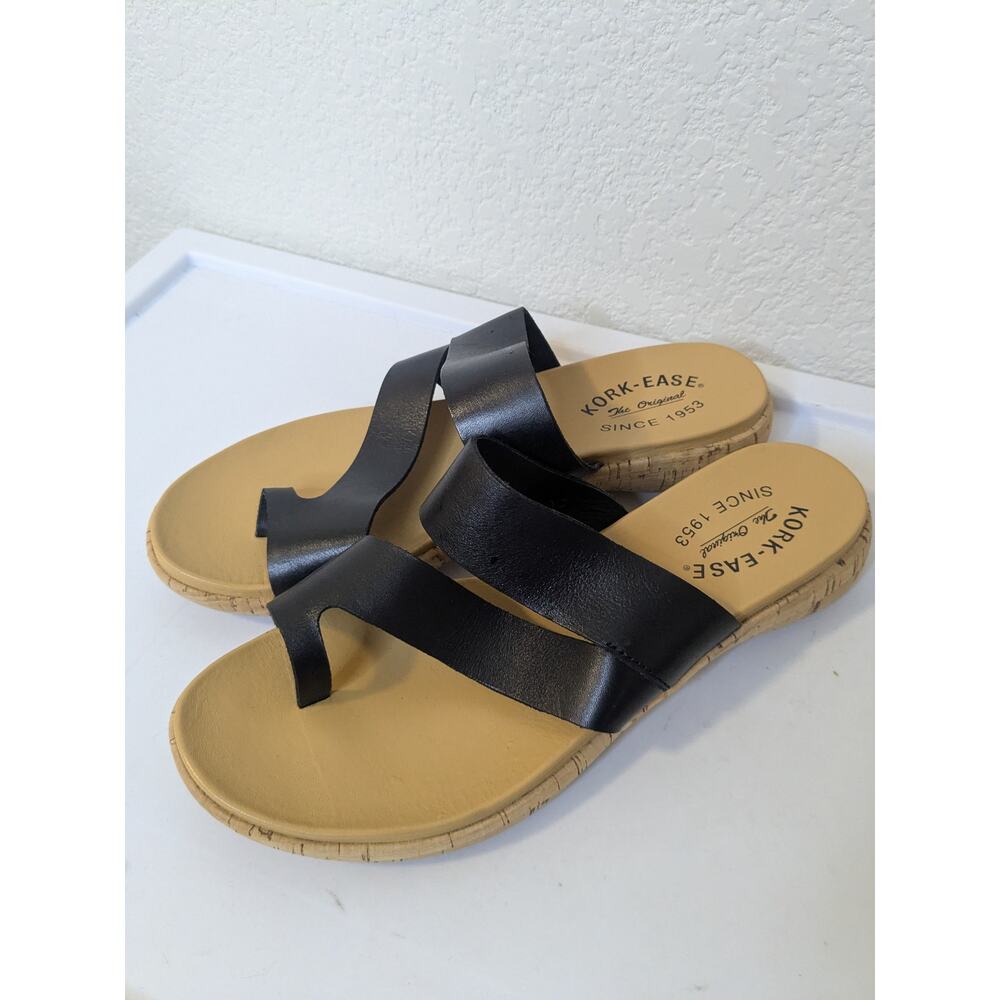 Kork Ease Leather Upper Black Toe Loop Sandals Slip On Womens Size 9 - Picture 5 of 9